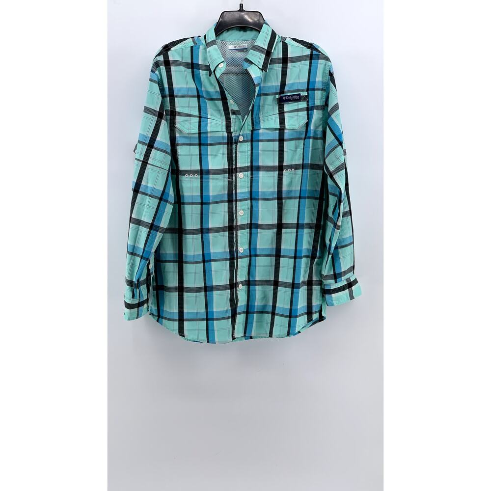 COLUMBIA Men's Blue Plaid PFG Button-Up Long Sleeve Shirt SZ S